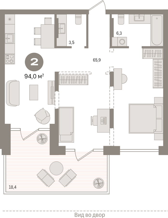 2-комнатная квартира с отделкой в ЖК Октябрьский на Туре на 20 этаже в 1 секции. Сдача в 2 кв. 2025 г.