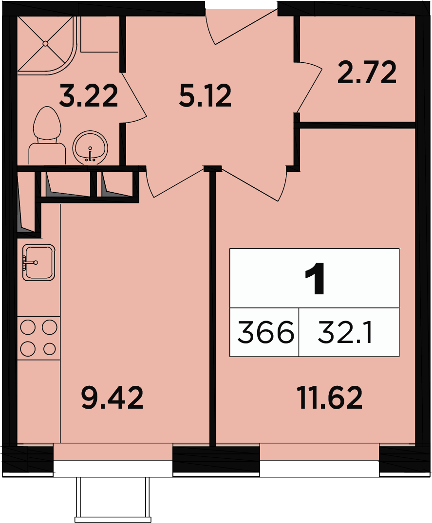 1-комнатная квартира (Студия) в мкр. Новое Медведково на 4 этаже в 1 секции. Сдача в 4 кв. 2023 г.