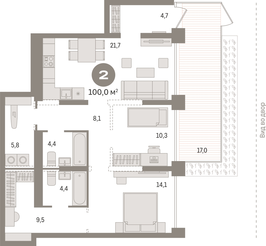 2-комнатная квартира в ЖК Дзен-кварталы на 18 этаже в 1 секции. Сдача в 2 кв. 2026 г.