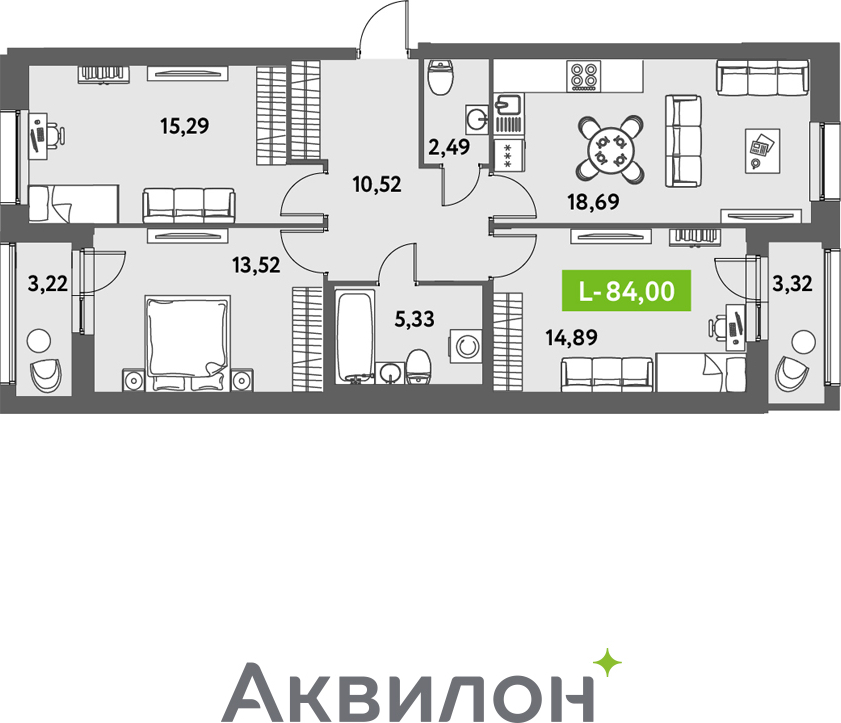 2-комнатная квартира с отделкой в ЖК Октябрьский на Туре на 9 этаже в 6 секции. Сдача в 2 кв. 2026 г.