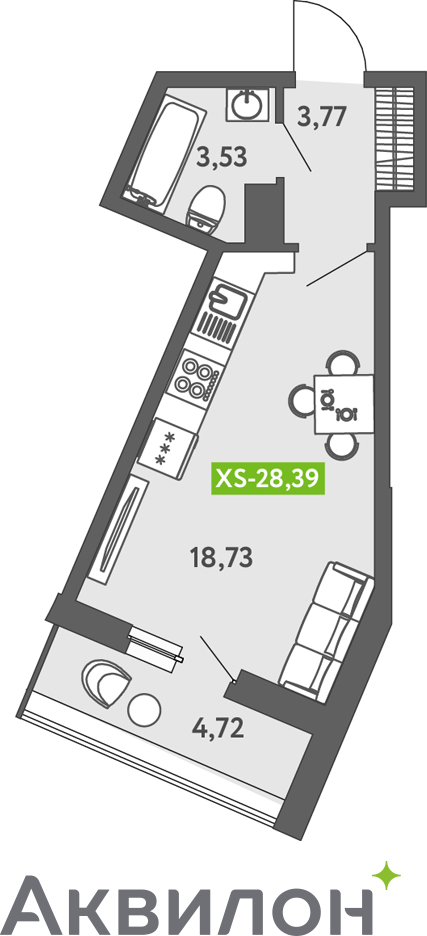 1-комнатная квартира (Студия) с отделкой в ЖК Дзен-кварталы на 16 этаже в 1 секции. Сдача в 3 кв. 2026 г.