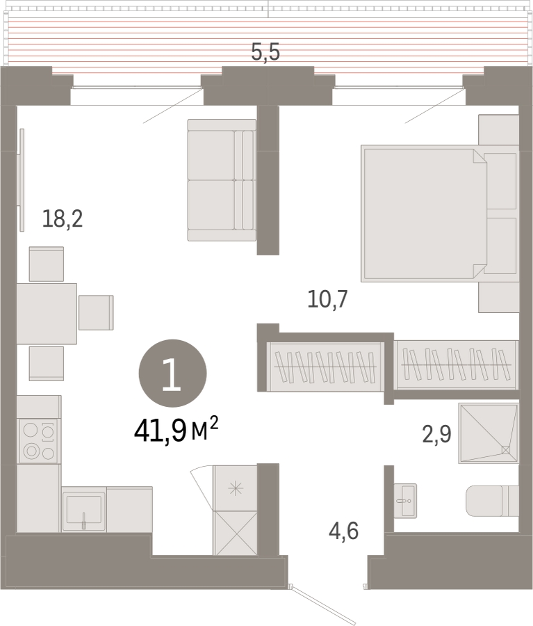1-комнатная квартира в ЖК Дзен-кварталы на 10 этаже в 5 секции. Сдача в 1 кв. 2026 г.