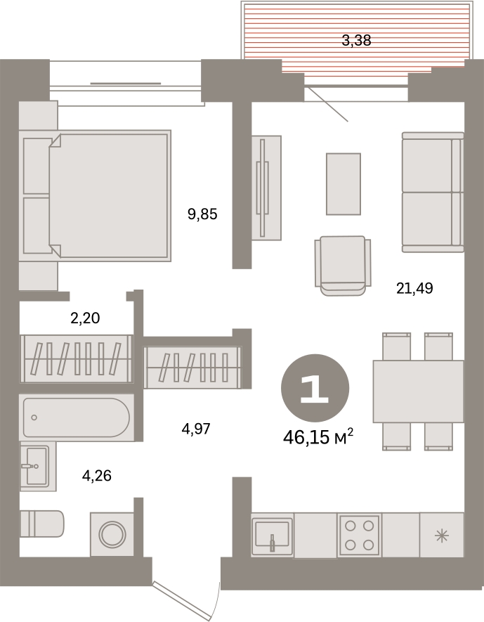 1-комнатная квартира (Студия) с отделкой в ЖК Октябрьский на Туре на 11 этаже в 3 секции. Сдача в 2 кв. 2025 г.