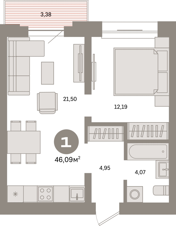 1-комнатная квартира (Студия) с отделкой в ЖК Октябрьский на Туре на 6 этаже в 2 секции. Сдача в 2 кв. 2026 г.