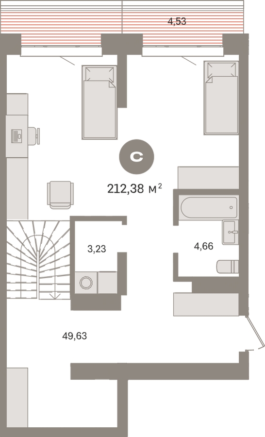 1-комнатная квартира (Студия) с отделкой в ЖК Октябрьский на Туре на 7 этаже в 2 секции. Сдача в 2 кв. 2026 г.