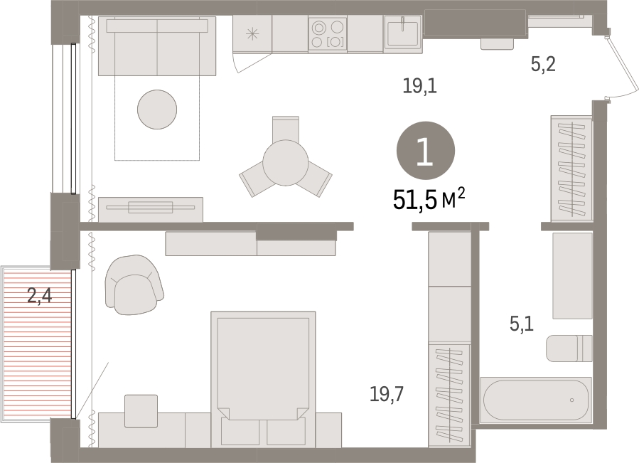 1-комнатная квартира с отделкой в ЖК Октябрьский на Туре на 13 этаже в 3 секции. Сдача в 2 кв. 2025 г.
