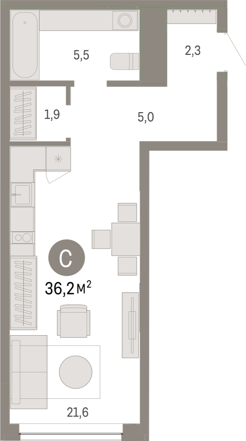 2-комнатная квартира с отделкой в ЖК Октябрьский на Туре на 12 этаже в 1 секции. Сдача в 2 кв. 2025 г.