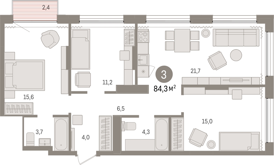 2-комнатная квартира в ЖК Дзен-кварталы на 11 этаже в 6 секции. Сдача в 1 кв. 2026 г.
