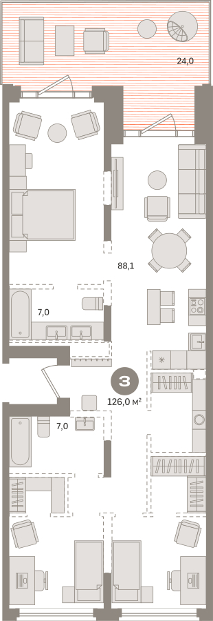 3-комнатная квартира с отделкой в ЖК Дзен-кварталы на 3 этаже в 2 секции. Сдача в 3 кв. 2026 г.