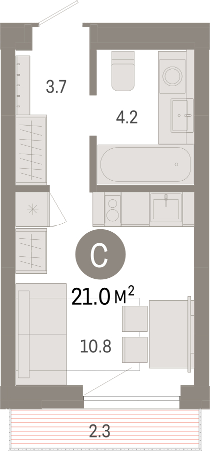 1-комнатная квартира с отделкой в ЖК Октябрьский на Туре на 14 этаже в 2 секции. Сдача в 2 кв. 2025 г.