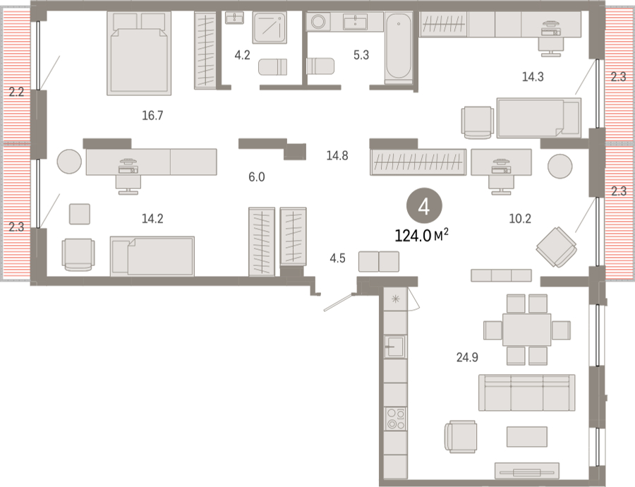 2-комнатная квартира с отделкой в ЖК Октябрьский на Туре на 11 этаже в 2 секции. Сдача в 2 кв. 2025 г.