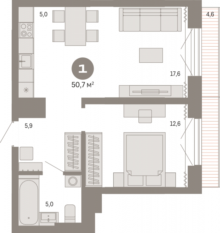 2-комнатная квартира с отделкой в ЖК Октябрьский на Туре на 2 этаже в 2 секции. Сдача в 2 кв. 2025 г.