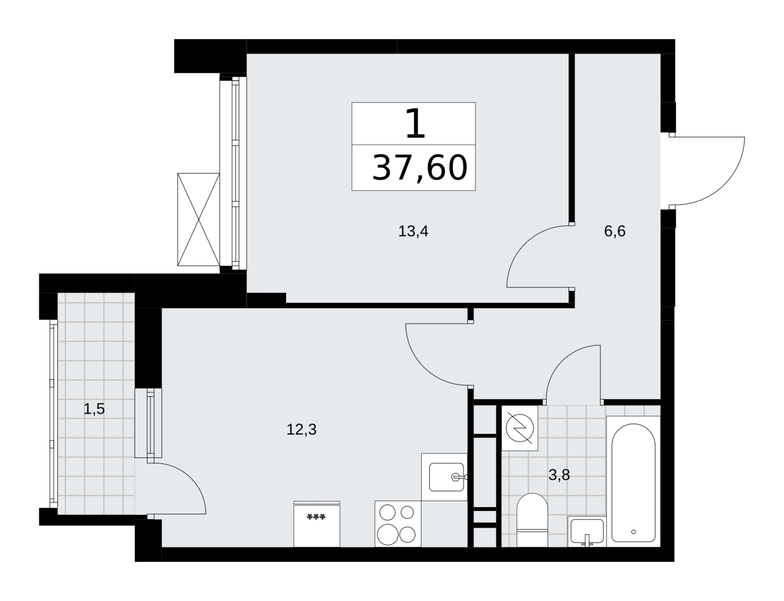 2-комнатная квартира в ЖК Скандинавия на 6 этаже в 2 секции. Сдача в 3 кв. 2025 г.
