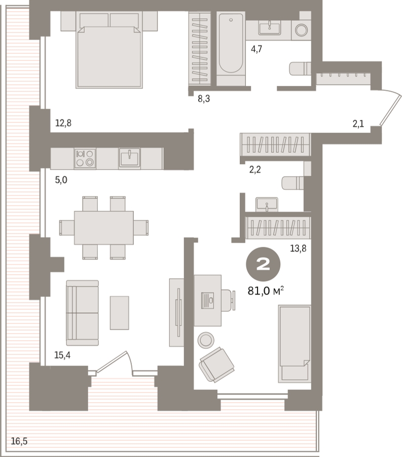 3-комнатная квартира с отделкой в ЖК Октябрьский на Туре на 10 этаже в 1 секции. Сдача в 2 кв. 2025 г.