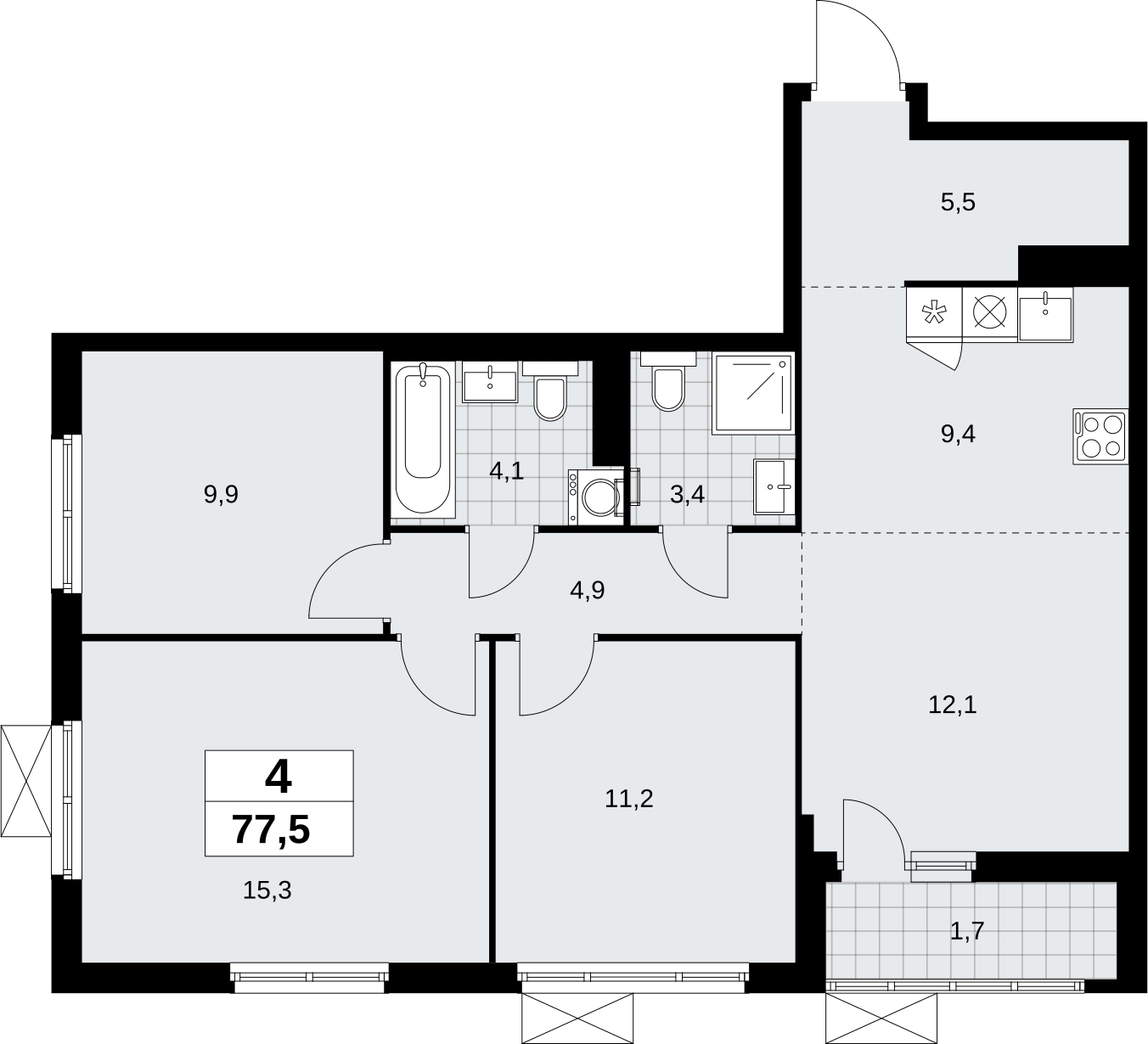 3-комнатная квартира с отделкой в ЖК Зорге 9 на 2 этаже в 1 секции. Сдача в 4 кв. 2021 г.