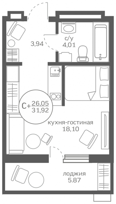2-комнатная квартира с отделкой в ЖК Октябрьский на Туре на 5 этаже в 3 секции. Сдача в 2 кв. 2025 г.