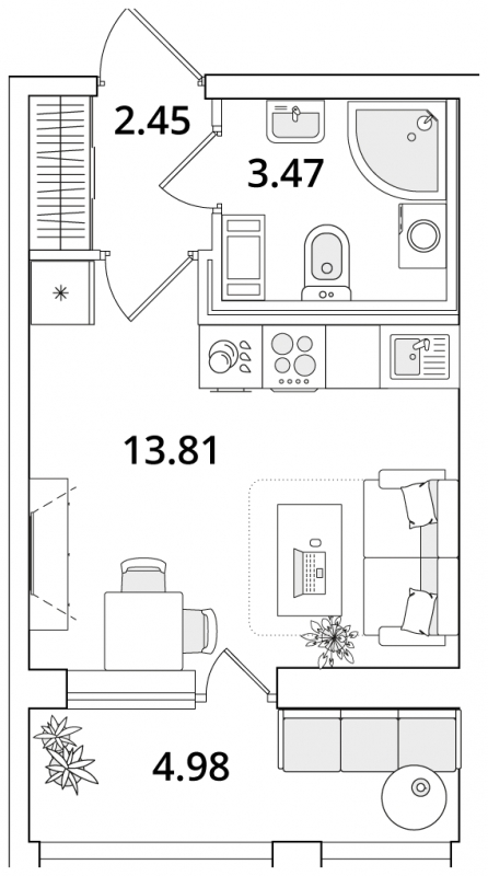 1-комнатная квартира (Студия) с отделкой в ЖК Дзен-кварталы на 14 этаже в 2 секции. Сдача в 3 кв. 2026 г.