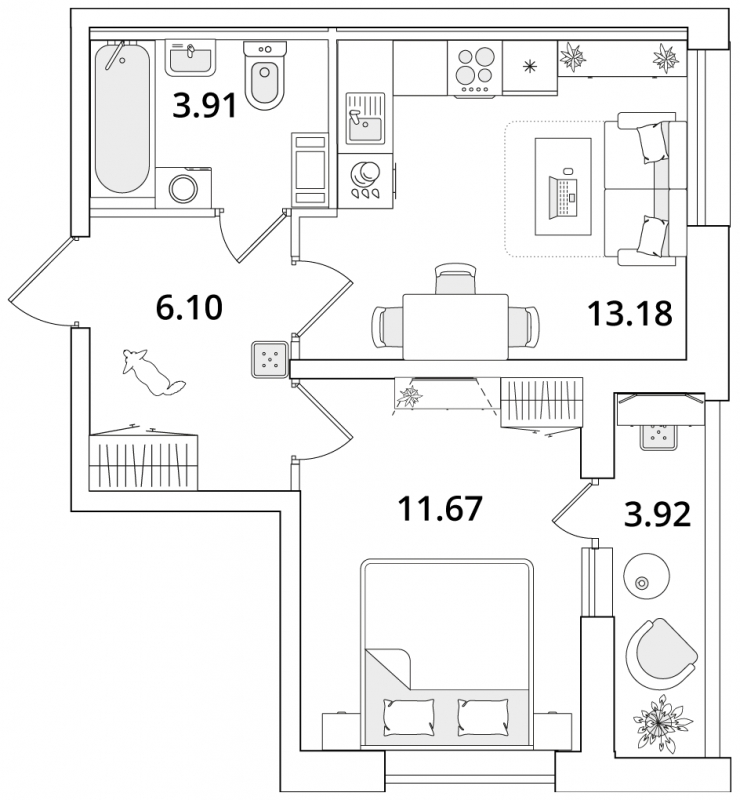 1-комнатная квартира с отделкой в ЖК Октябрьский на Туре на 10 этаже в 2 секции. Сдача в 2 кв. 2025 г.