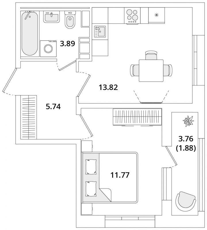 1-комнатная квартира (Студия) с отделкой в ЖК Октябрьский на Туре на 2 этаже в 2 секции. Сдача в 1 кв. 2026 г.