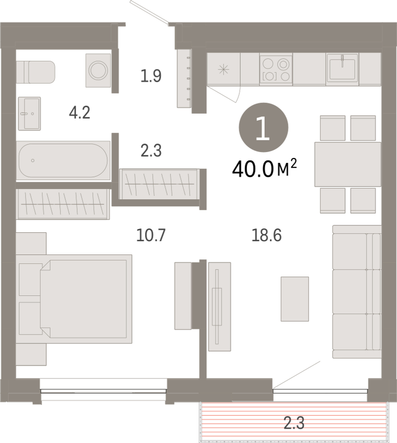 1-комнатная квартира (Студия) в ЖК Дзен-кварталы на 14 этаже в 1 секции. Сдача в 1 кв. 2026 г.
