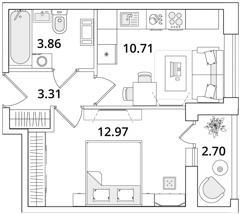 3-комнатная квартира с отделкой в ЖК Октябрьский на Туре на 7 этаже в 1 секции. Сдача в 2 кв. 2025 г.