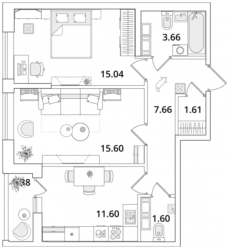 3-комнатная квартира с отделкой в ЖК Октябрьский на Туре на 2 этаже в 2 секции. Сдача в 1 кв. 2026 г.