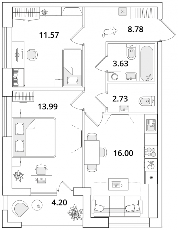 3-комнатная квартира с отделкой в ЖК Октябрьский на Туре на 5 этаже в 2 секции. Сдача в 1 кв. 2026 г.