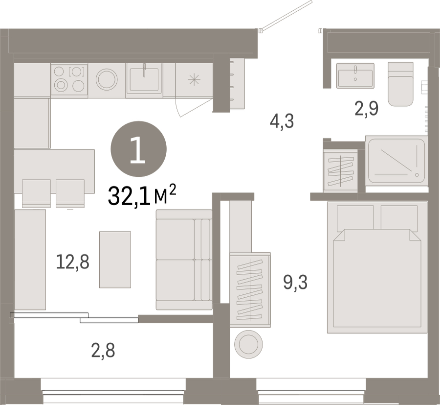 1-комнатная квартира (Студия) с отделкой в ЖК Дзен-кварталы на 4 этаже в 4 секции. Сдача в 3 кв. 2026 г.