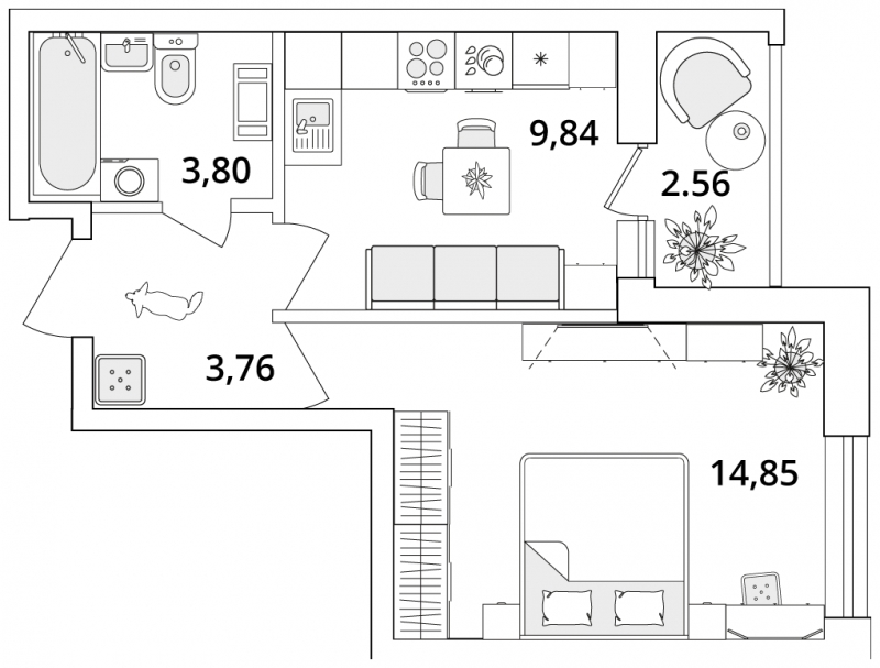 2-комнатная квартира с отделкой в ЖК Октябрьский на Туре на 3 этаже в 3 секции. Сдача в 1 кв. 2026 г.