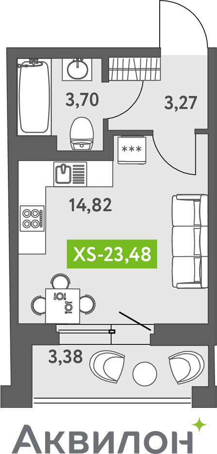 1-комнатная квартира (Студия) с отделкой в ЖК Дзен-кварталы на 6 этаже в 4 секции. Сдача в 3 кв. 2026 г.