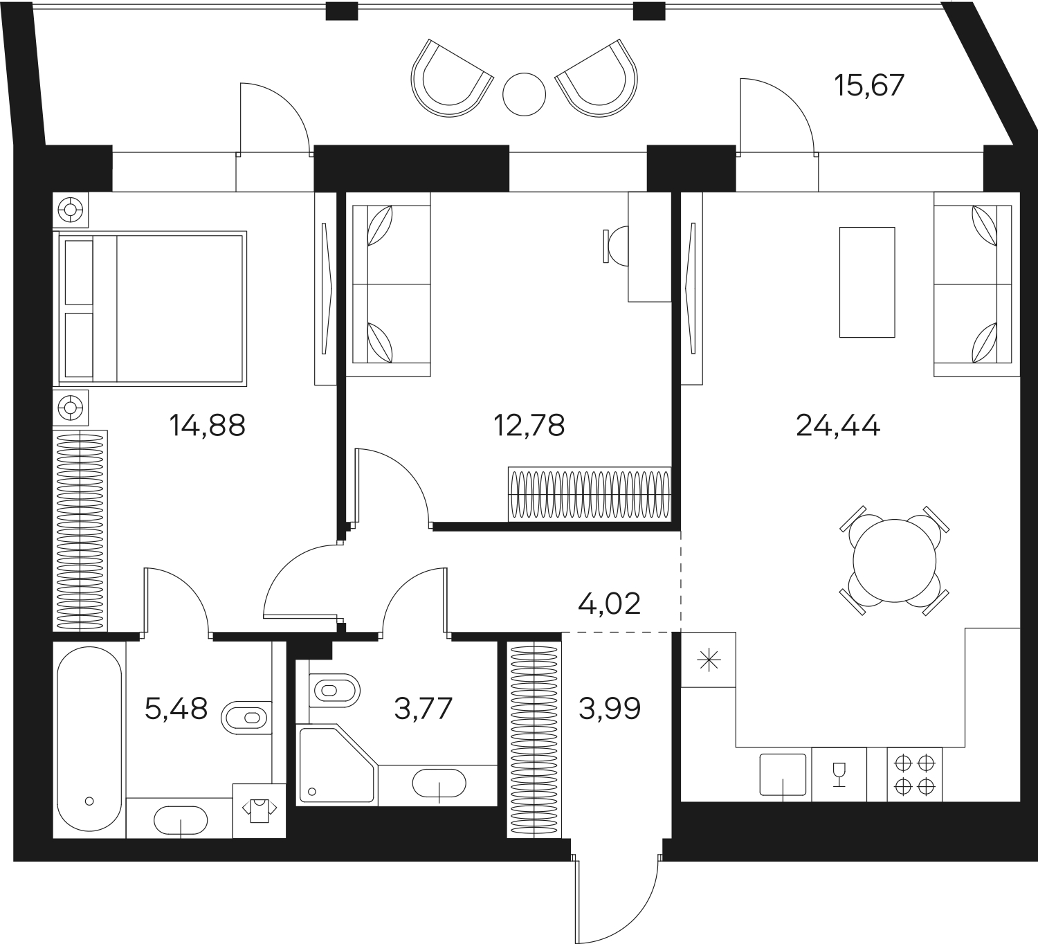 1-комнатная квартира (Студия) с отделкой в ЖК Дзен-кварталы на 7 этаже в 4 секции. Сдача в 3 кв. 2026 г.