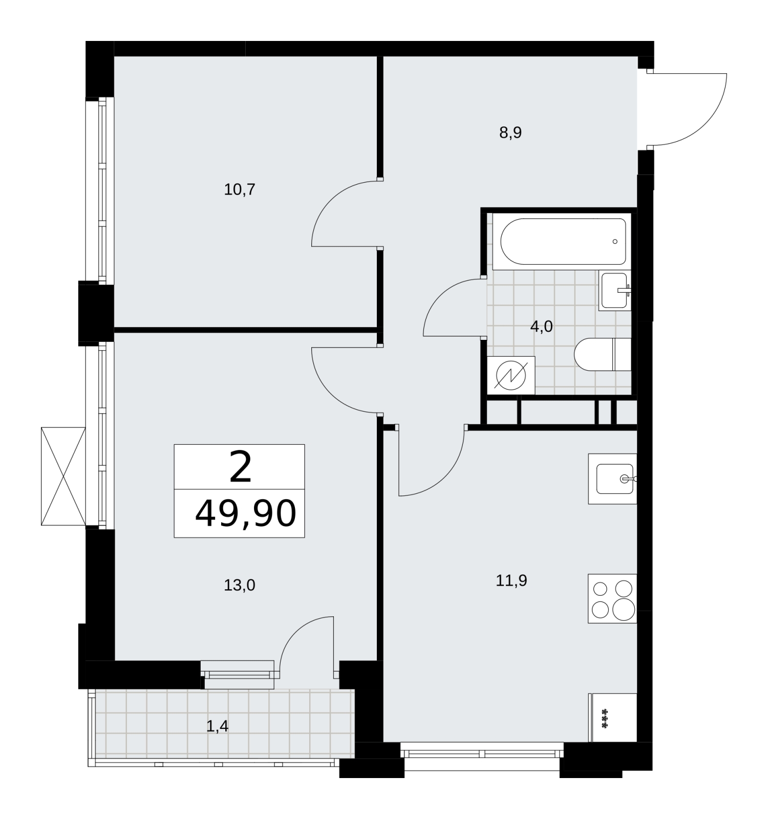 2-комнатная квартира в ЖК Скандинавия на 16 этаже в 2 секции. Сдача в 3 кв. 2025 г.