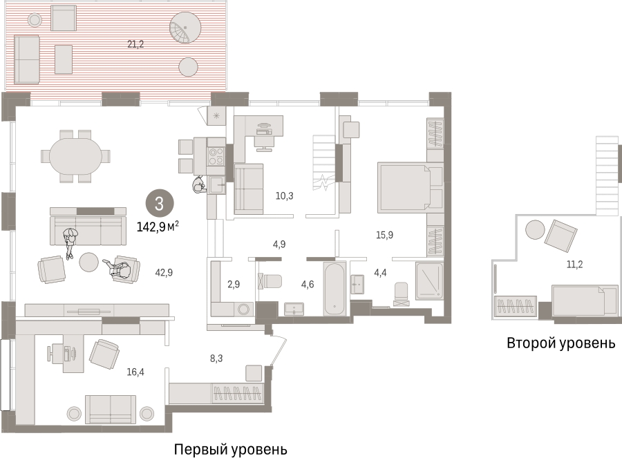 3-комнатная квартира с отделкой в ЖК Октябрьский на Туре на 6 этаже в 4 секции. Сдача в 1 кв. 2026 г.