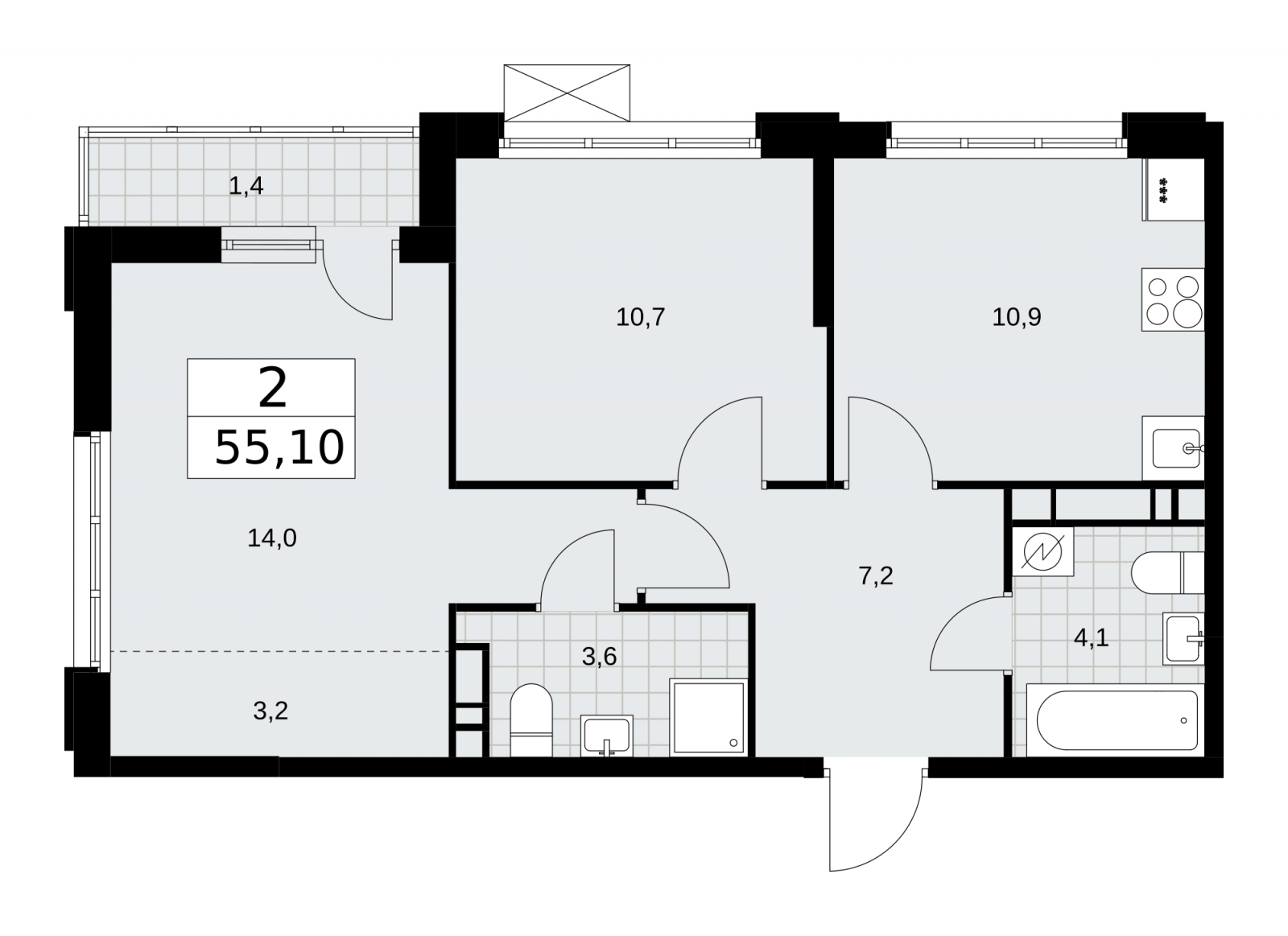 4-комнатная квартира в ЖК Скандинавия на 10 этаже в 2 секции. Сдача в 3 кв. 2025 г.