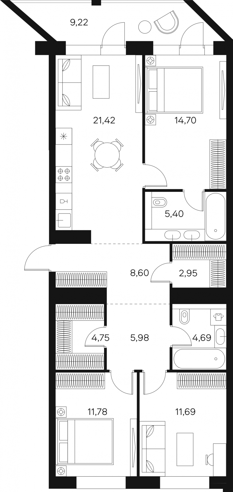 2-комнатная квартира с отделкой в ЖК Октябрьский на Туре на 3 этаже в 2 секции. Сдача в 2 кв. 2025 г.