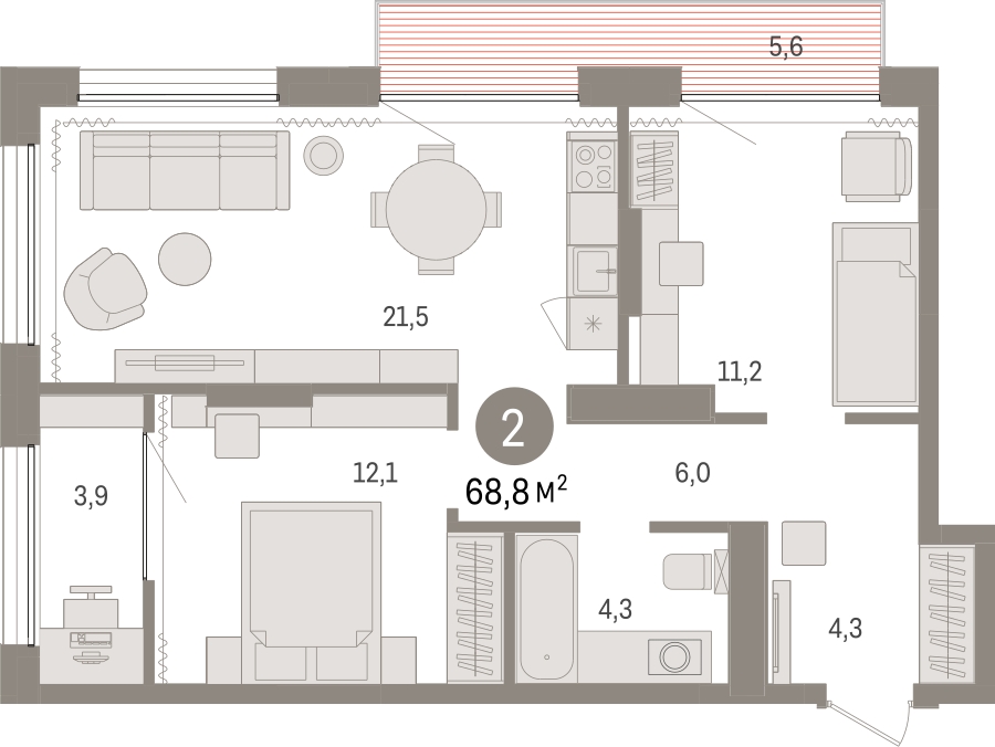 3-комнатная квартира с отделкой в ЖК Дзен-кварталы на 7 этаже в 5 секции. Сдача в 3 кв. 2026 г.