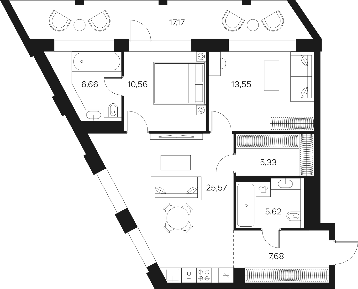 1-комнатная квартира (Студия) с отделкой в ЖК Октябрьский на Туре на 14 этаже в 2 секции. Сдача в 2 кв. 2025 г.