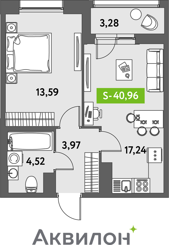 1-комнатная квартира с отделкой в ЖК Дзен-кварталы на 2 этаже в 1 секции. Сдача в 2 кв. 2026 г.