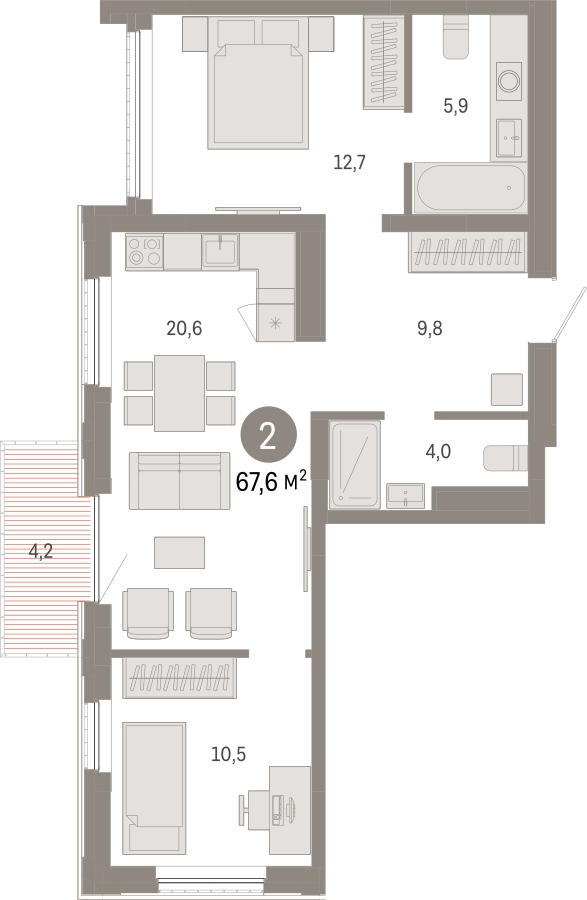 4-комнатная квартира в ЖК Дзен-кварталы на 14 этаже в 1 секции. Сдача в 2 кв. 2026 г.