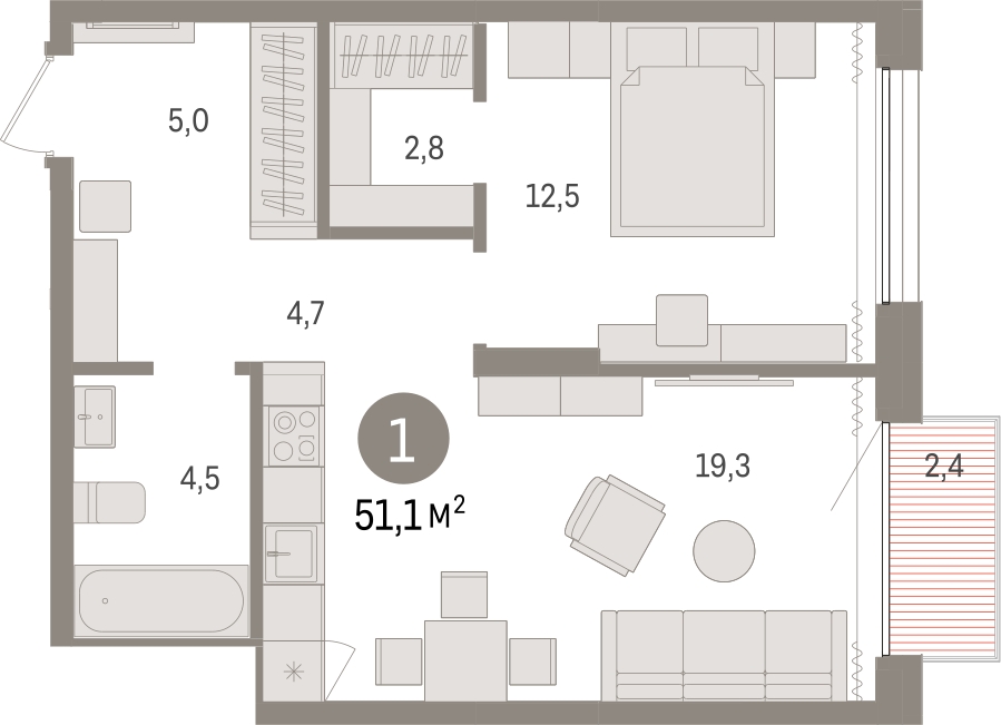 2-комнатная квартира с отделкой в ЖК Октябрьский на Туре на 6 этаже в 5 секции. Сдача в 2 кв. 2026 г.
