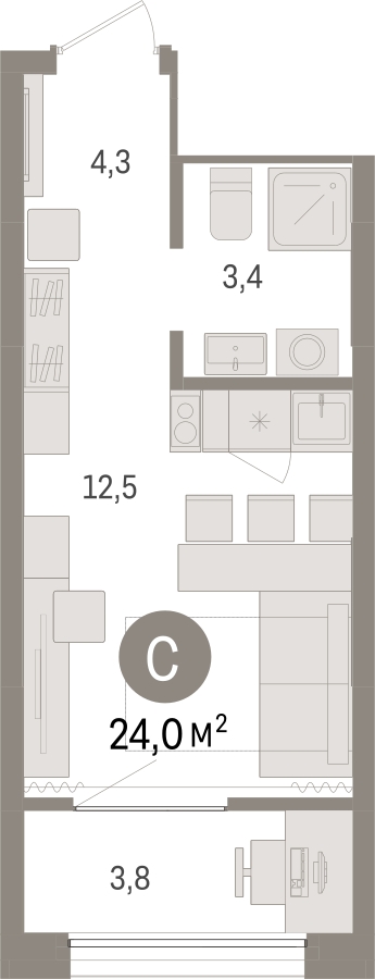 1-комнатная квартира в ЖК Дзен-кварталы на 4 этаже в 5 секции. Сдача в 1 кв. 2026 г.