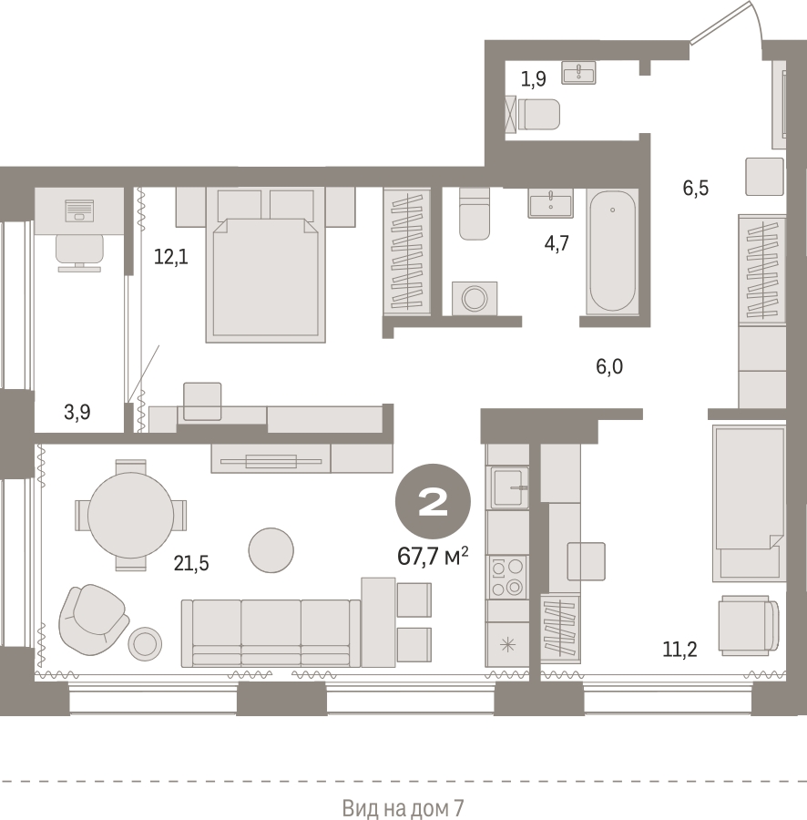 2-комнатная квартира с отделкой в ЖК Дом на Бардина на 31 этаже в 1 секции. Сдача в 4 кв. 2023 г.