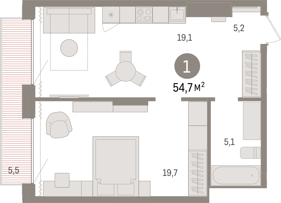 3-комнатная квартира с отделкой в ЖК Октябрьский на Туре на 4 этаже в 2 секции. Сдача в 2 кв. 2026 г.