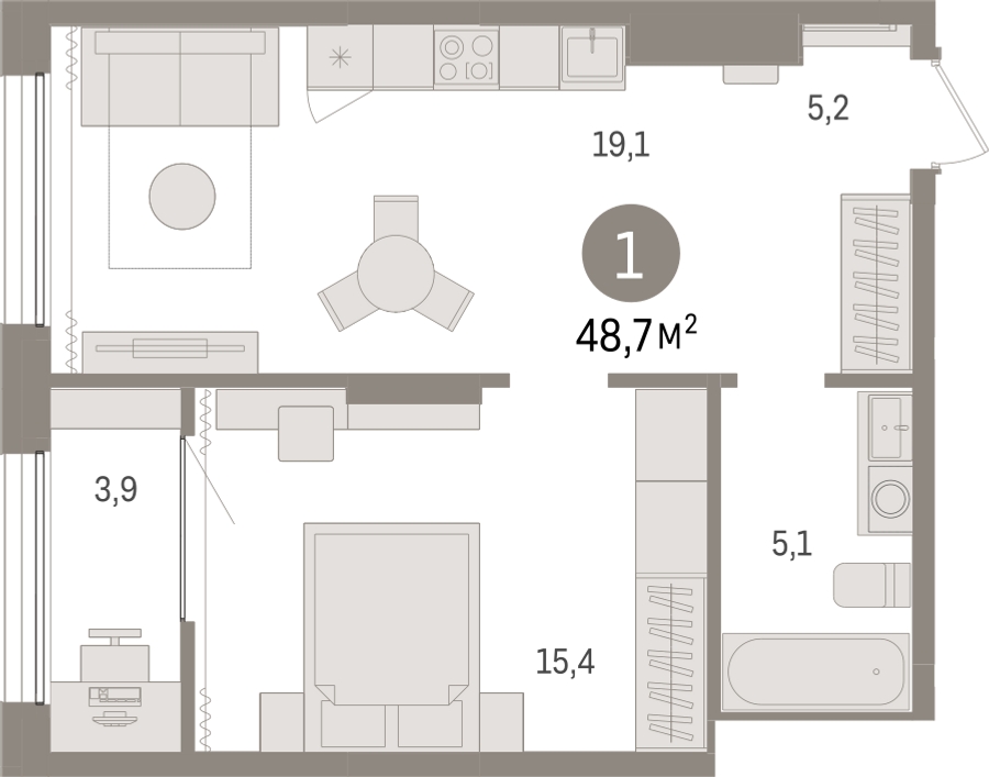 1-комнатная квартира в ЖК Дзен-кварталы на 7 этаже в 1 секции. Сдача в 2 кв. 2026 г.