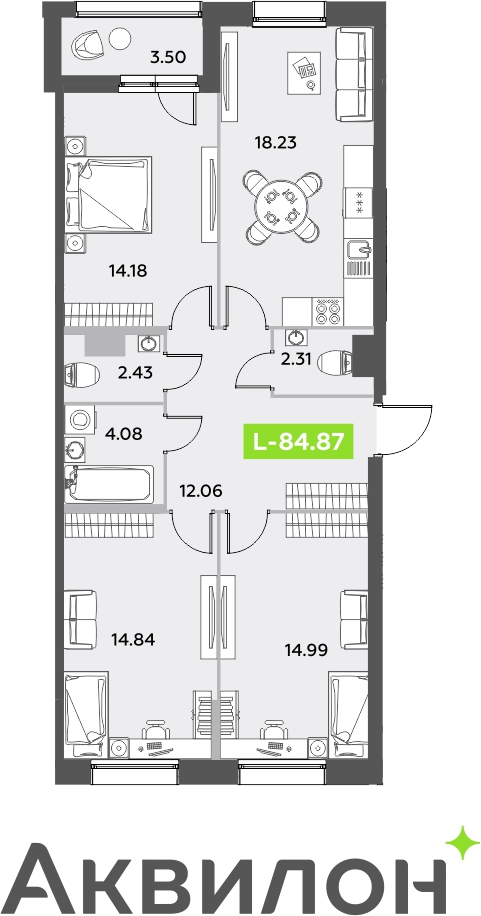 3-комнатная квартира с отделкой в ЖК Октябрьский на Туре на 4 этаже в 1 секции. Сдача в 2 кв. 2025 г.