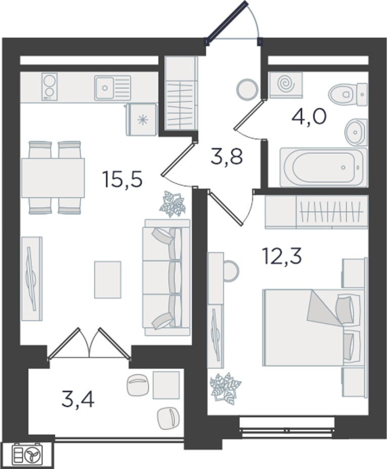 3-комнатная квартира в ЖК Дзен-кварталы на 5 этаже в 3 секции. Сдача в 1 кв. 2026 г.