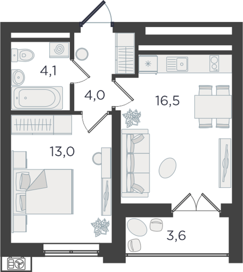 1-комнатная квартира (Студия) с отделкой в ЖК Дзен-кварталы на 13 этаже в 1 секции. Сдача в 3 кв. 2026 г.