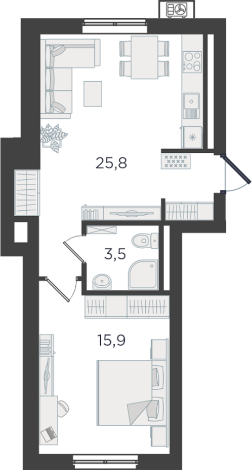 3-комнатная квартира в ЖК Дзен-кварталы на 6 этаже в 3 секции. Сдача в 1 кв. 2026 г.