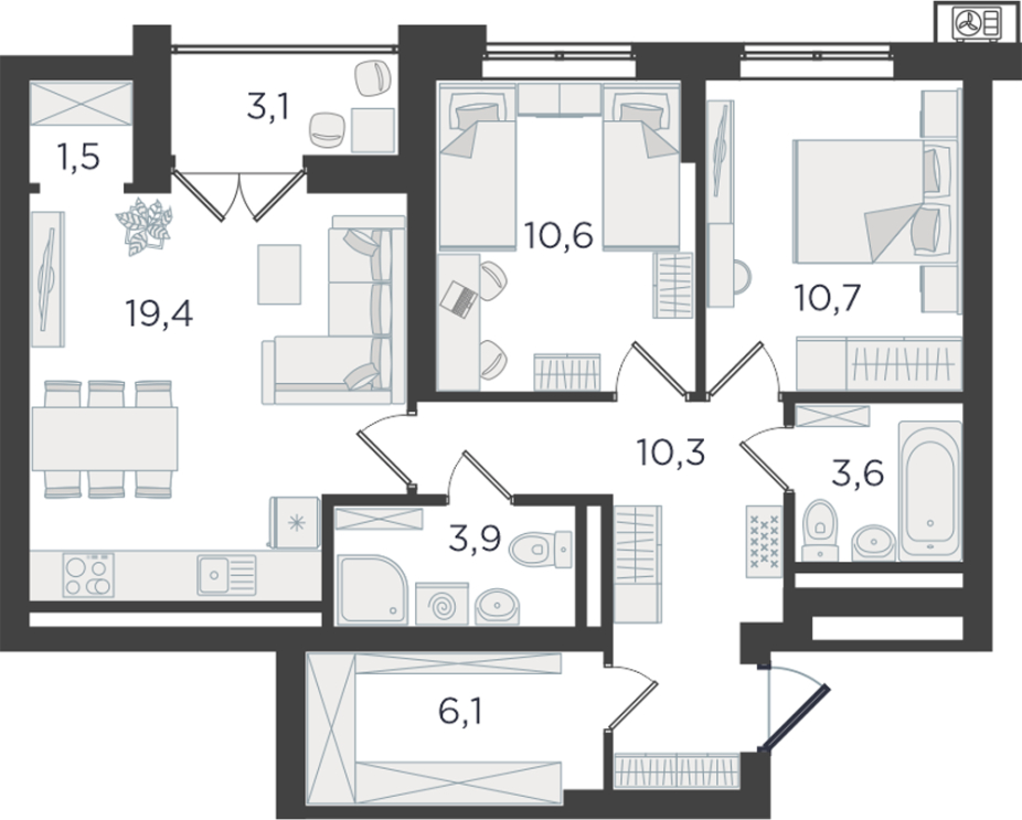 3-комнатная квартира с отделкой в ЖК Речной порт на 1 этаже в 1 секции. Сдача в 3 кв. 2025 г.