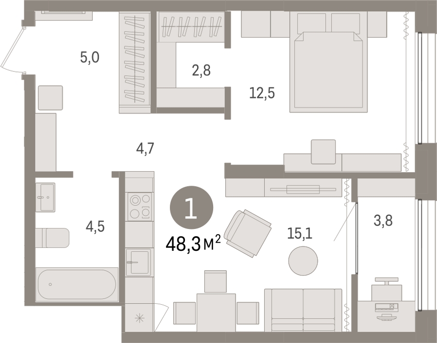 3-комнатная квартира с отделкой в ЖК Октябрьский на Туре на 2 этаже в 4 секции. Сдача в 2 кв. 2026 г.